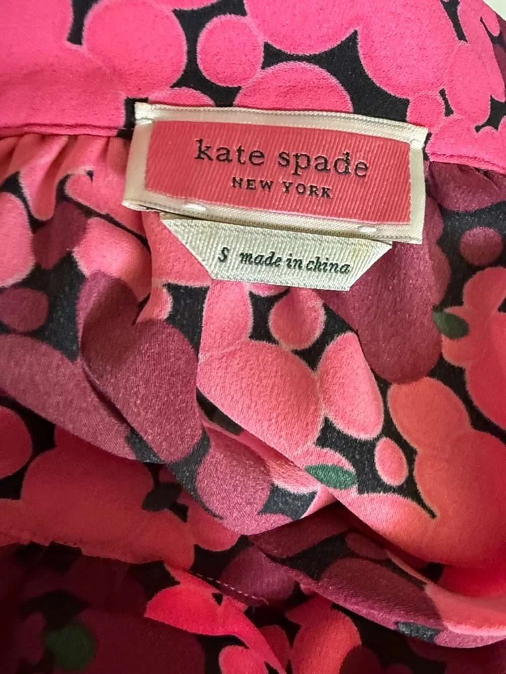 Kate Spade Bubble Print Floral Top Tie Neck Sz S